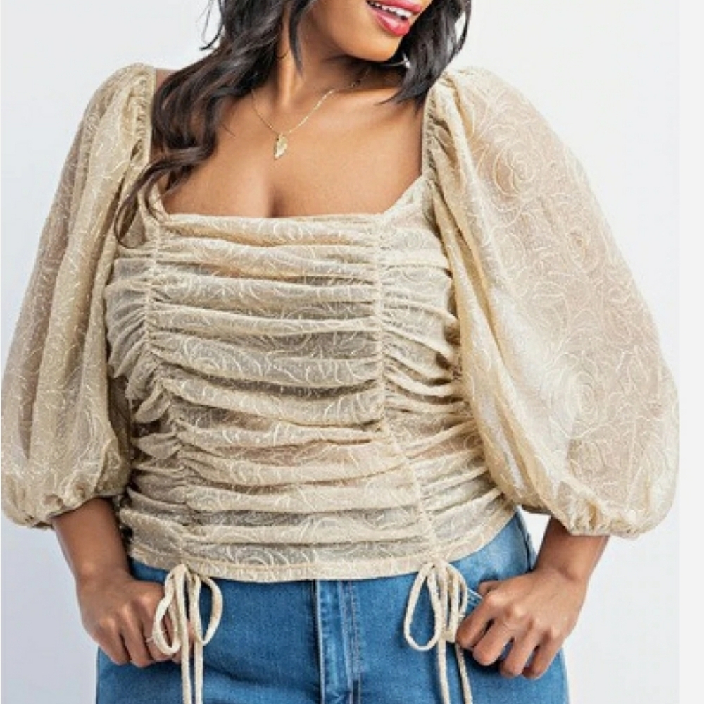 Plus Size Balloon Sleeve Ruched Top